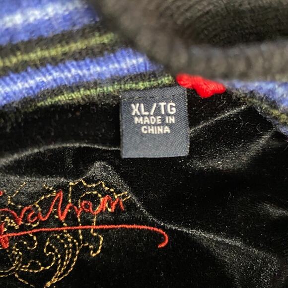 Robert Graham Sweater Mens Extra Large Blue Black Trim Wool 1/4 Zip Pullover - Picture 3 of 16